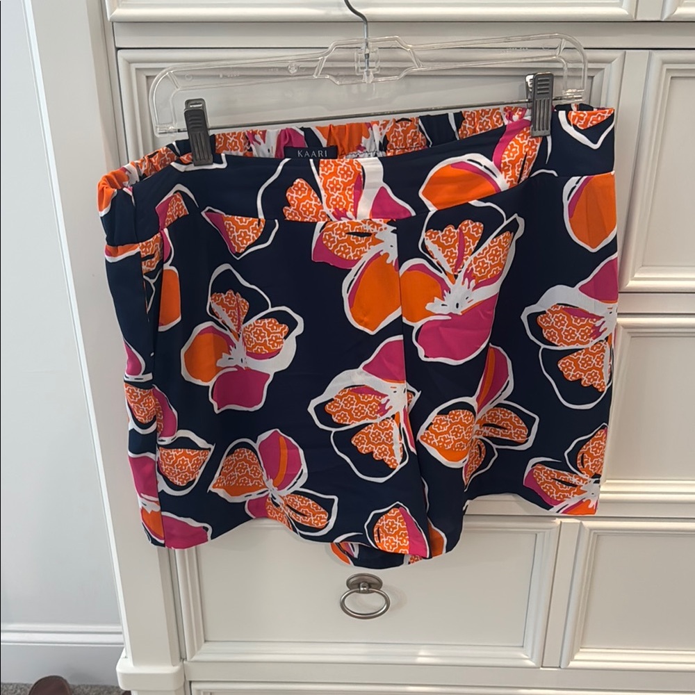 Floral Print Skirt in Navy, Orange, and Pink